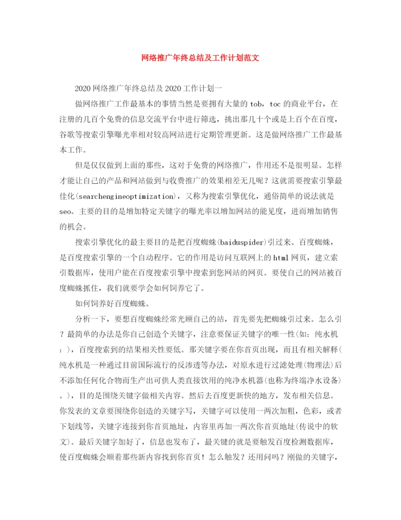 精编之网络推广年终总结及工作计划范文.docx