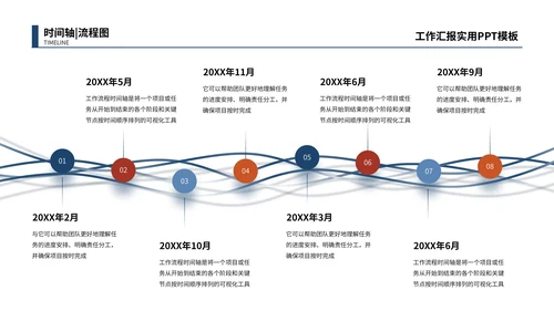 蓝红色简约时间轴流程图PPT模板