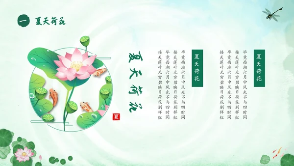 绿色荷花荷叶卡通中国风你好夏天PPT