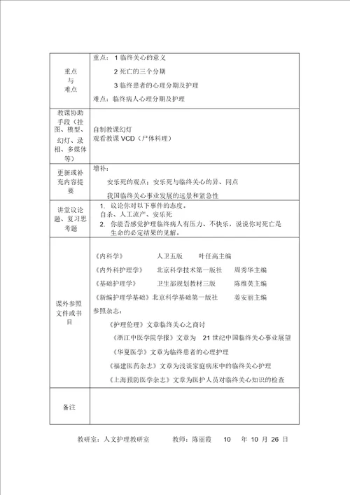 护理教育学教案模板