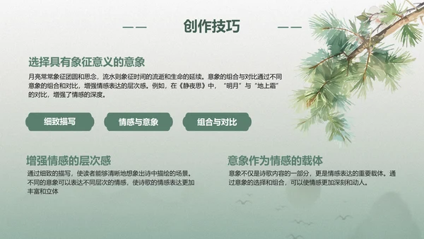 绿色复古风诗歌分享：语言的艺术与美感PPT模板