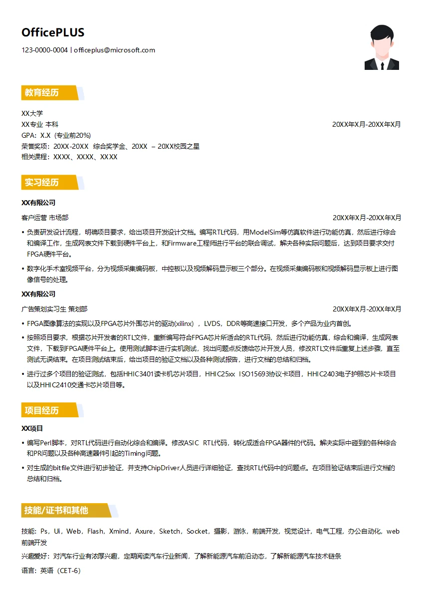 FPGA硬件工程师简历模板