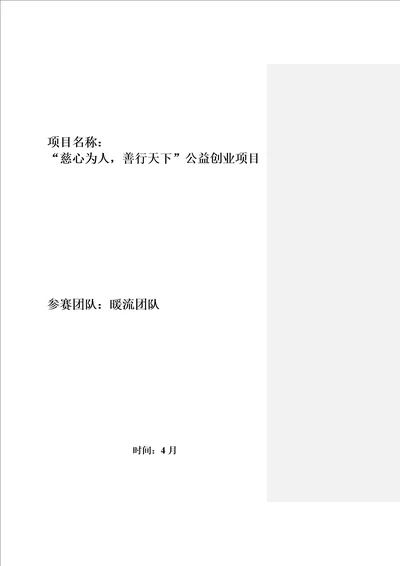 慈心为人善行天下公益创业专项项目综合计划书