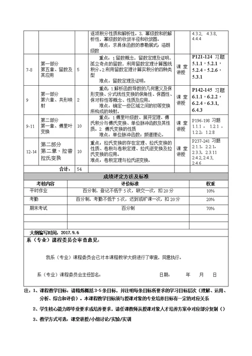 《复变函数与积分变换》课程教学大纲