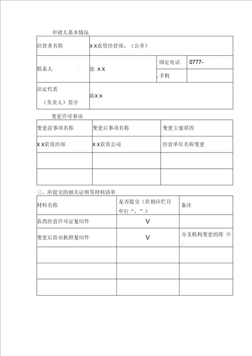 农药经营许可证申请表范本