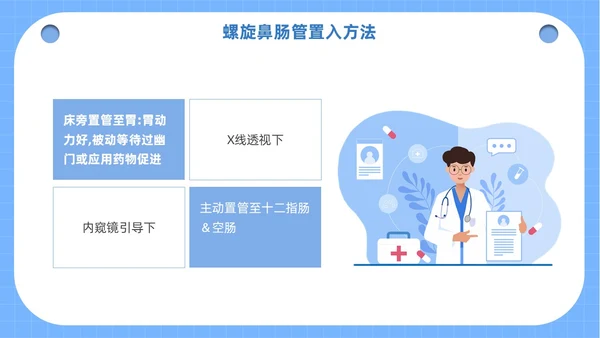 蓝色医疗人物插画风鼻空肠管的护理培训课件PPT