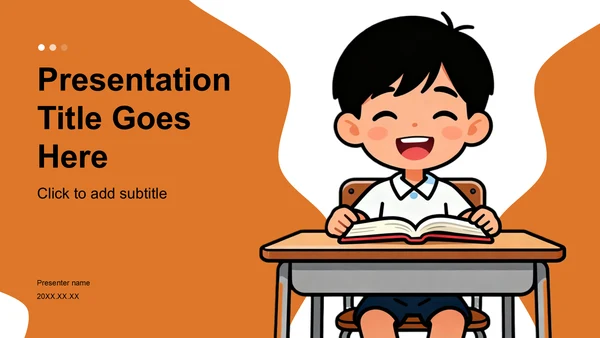 橙色卡通风学生期末表现与成长亮点PPT主题