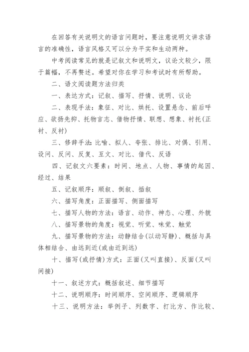 初中语文阅读理解答题技巧要点大全.docx