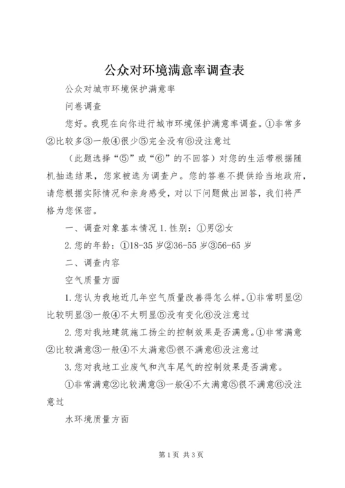 公众对环境满意率调查表.docx