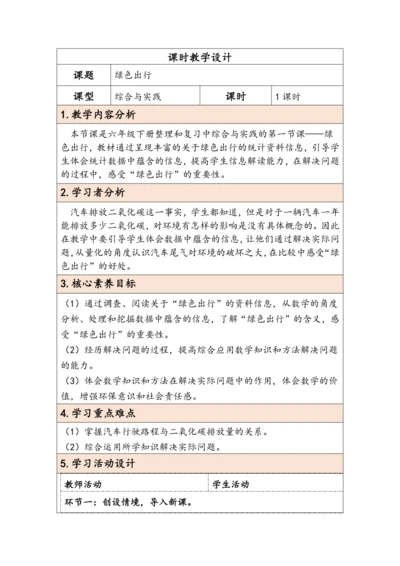 大单元教学【核心素养目标】6.5.1  绿色出行（表格式）教学设计