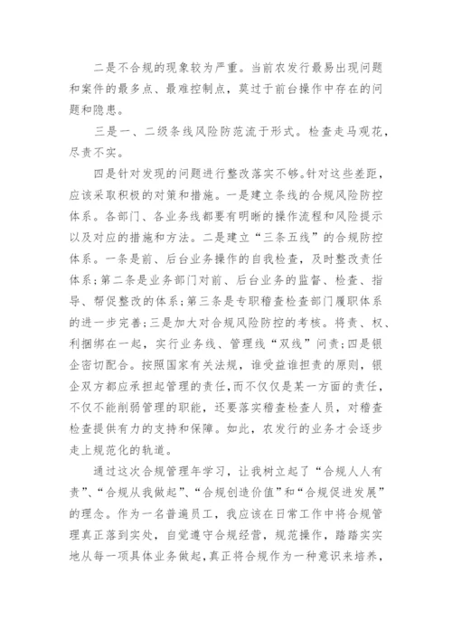银行合规检查人员工作总结.docx