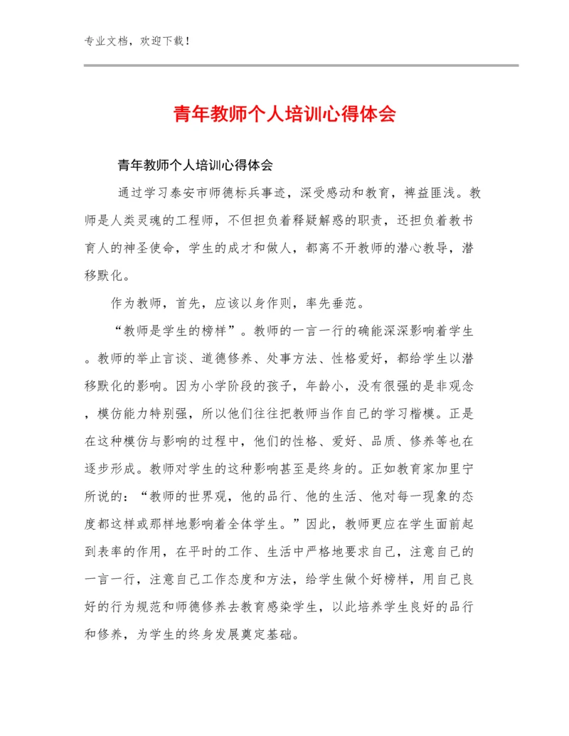 2024年青年教师个人培训心得体会范文10篇合辑.docx