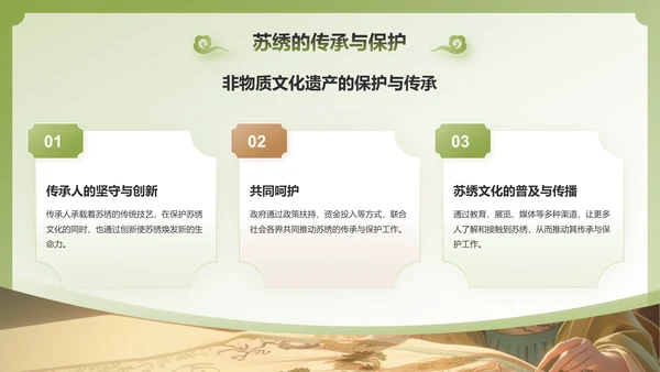 绿色国潮风苏绣——非遗文化科普PPT模板