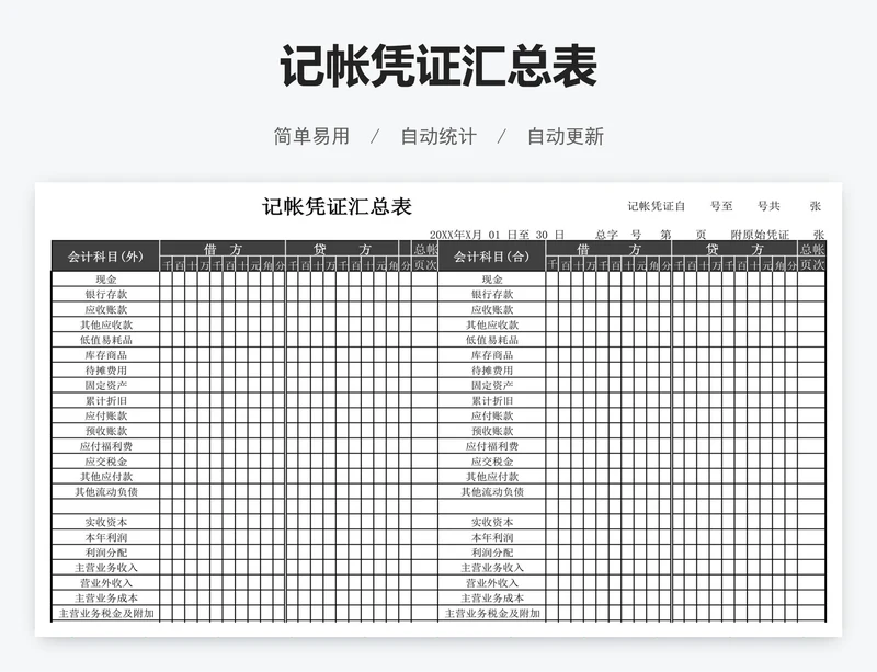 记帐凭证汇总表