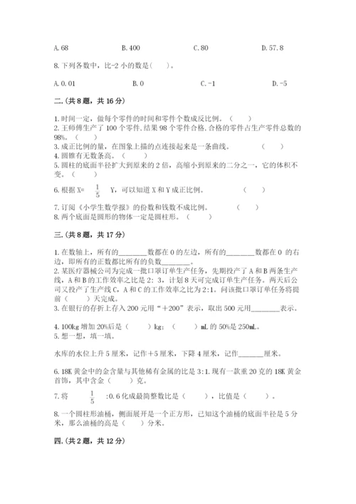 河南省平顶山市六年级下册数学期末测试卷（轻巧夺冠）.docx