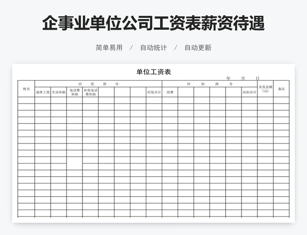 企事业单位公司工资表薪资待遇表