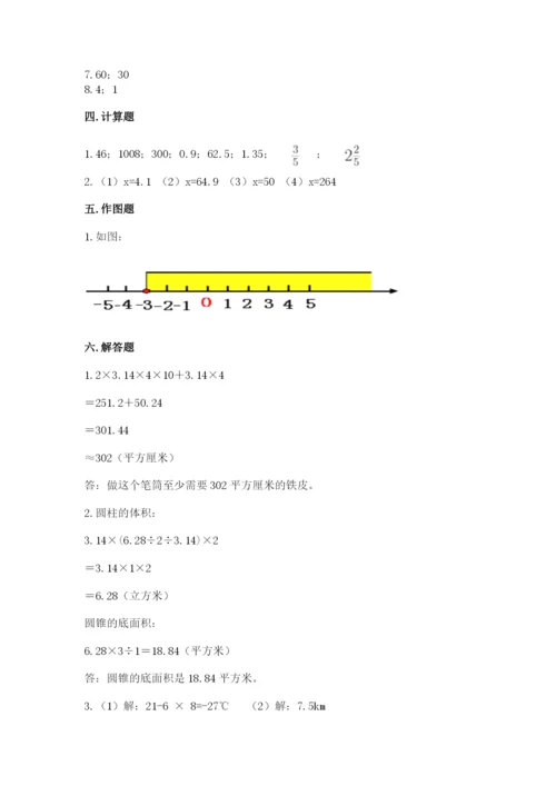 冀教版小学六年级下册数学期末综合素养测试卷附参考答案（培优）.docx