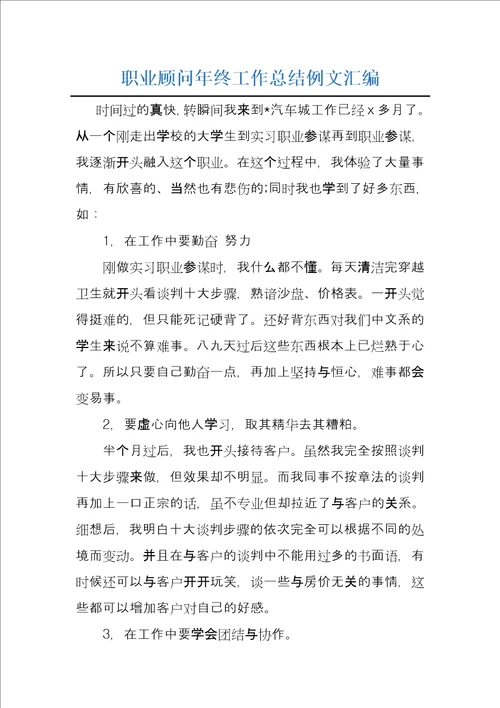 职业顾问年终工作总结例文汇编