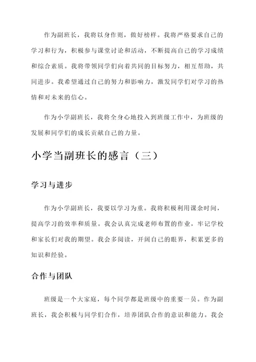 小学当副班长的感言