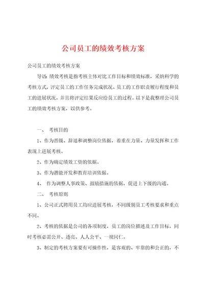 公司员工的绩效考核方案