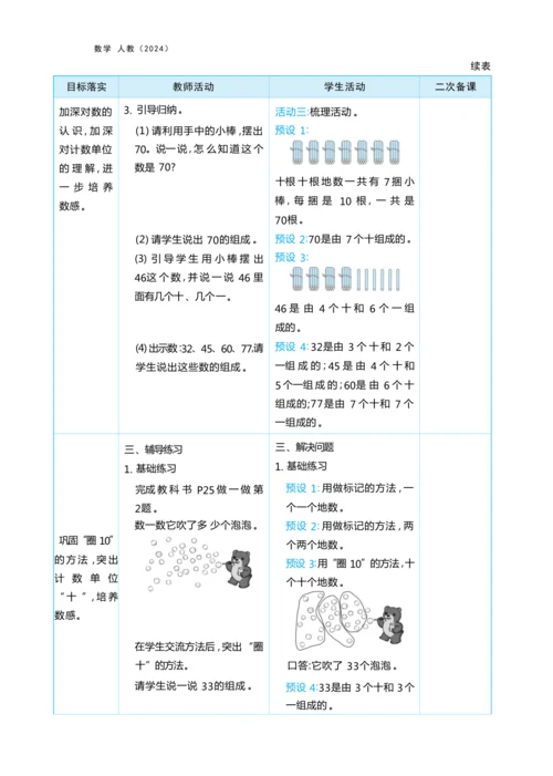 第三单元100以内数的认识（大单元教学设计）-2024-2025学年一年级下册数学人教版（2024）