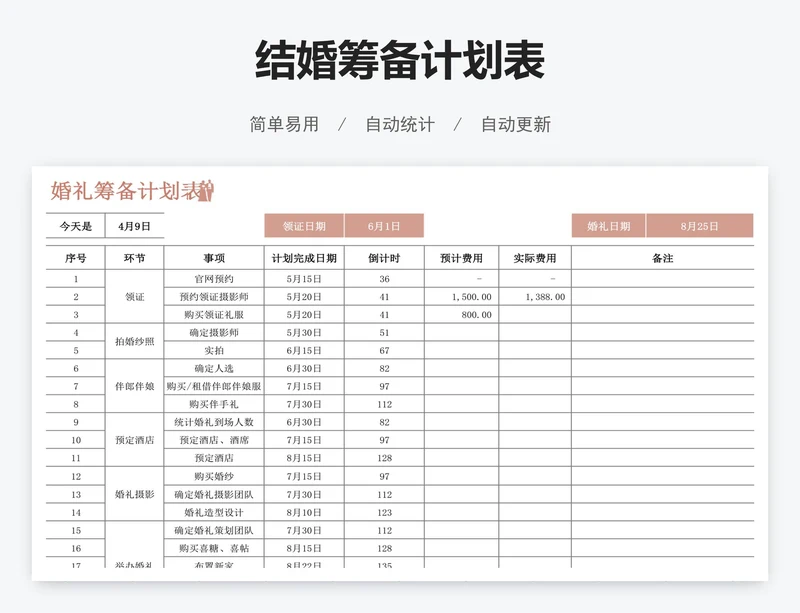 结婚筹备计划表