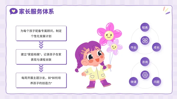 紫色卡通风兴趣点亮未来：暑假兴趣班活动PPT模板