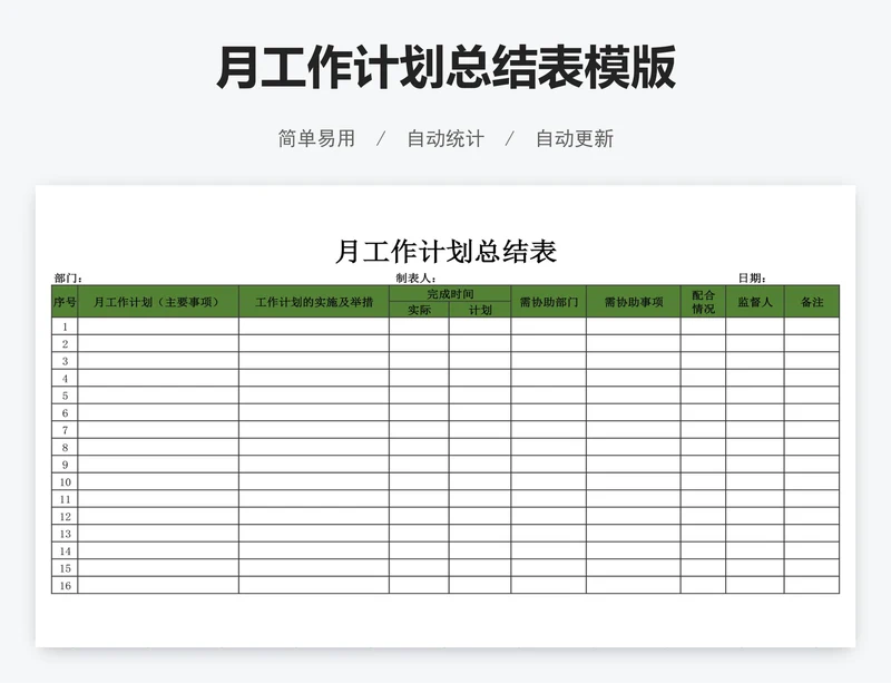 月工作计划总结表模版