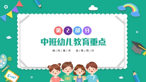 绿色清新卡通儿童幼儿园中班开学家长会PPT