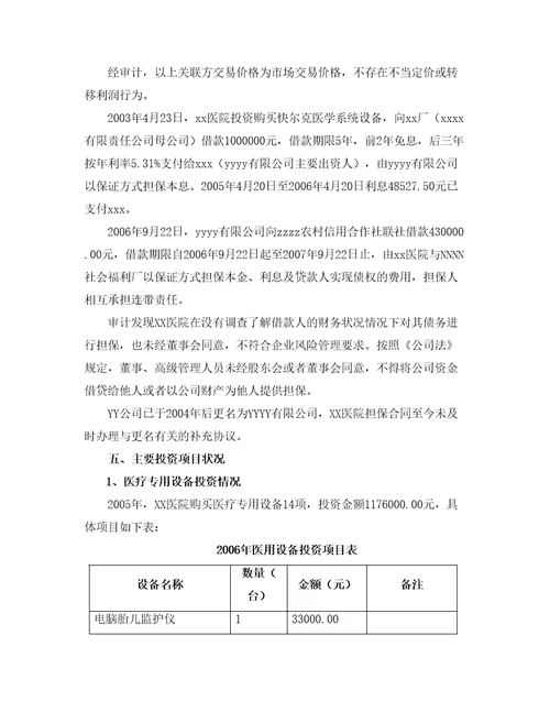 医院经营管理情况审计调查报告