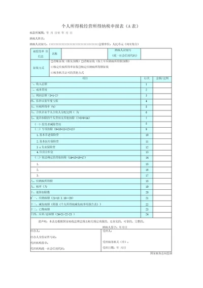 个人所得税经营所得纳税申报表A表