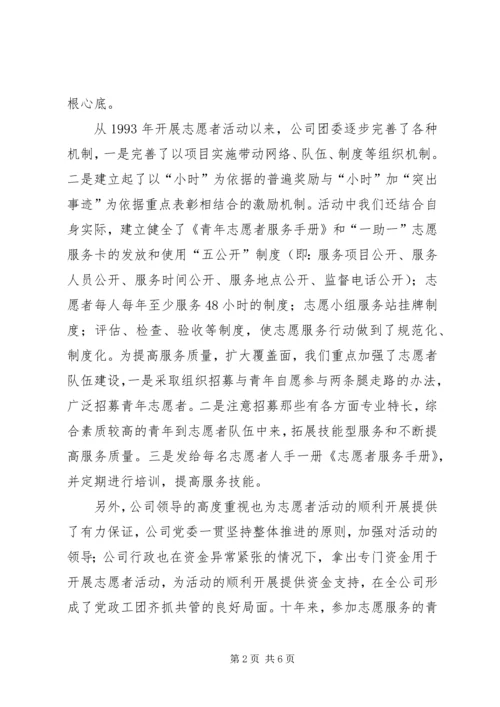 公司团委学雷锋志愿者活动事迹材料.docx