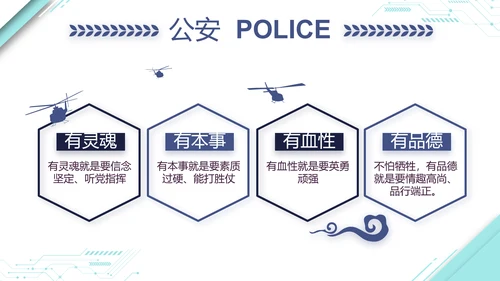蓝色大气公安警察派出所演讲动态PPT模板