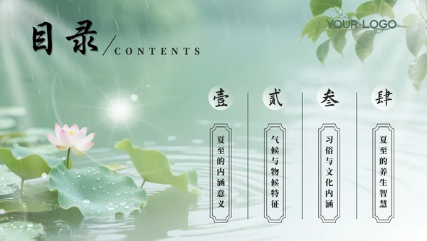 绿色夏至节气介绍通用PPT模板