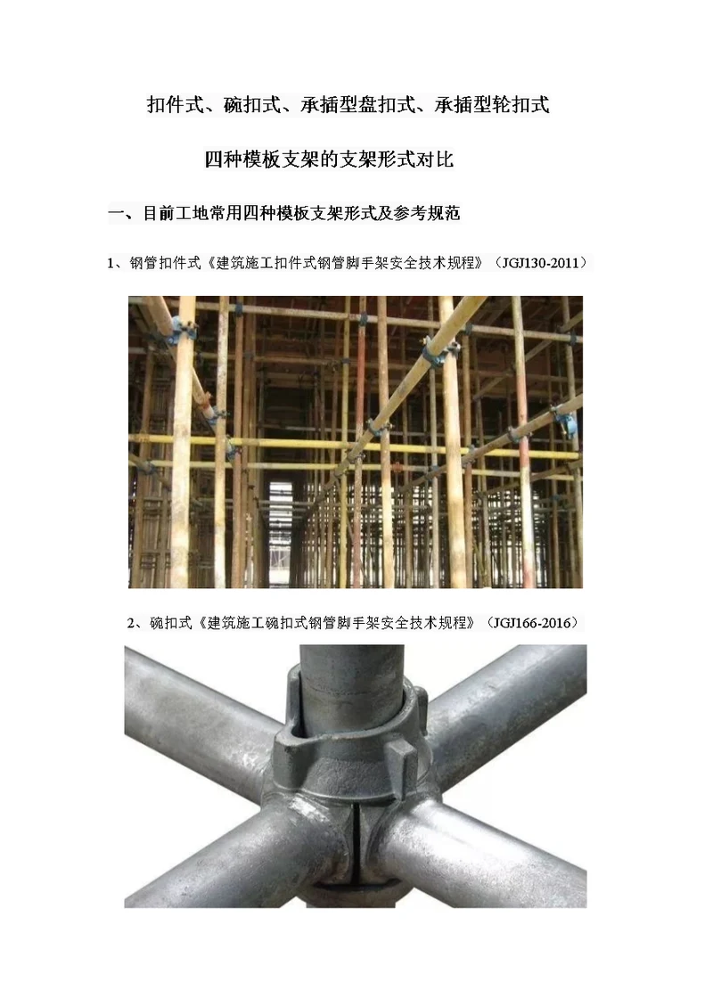 扣件式、碗扣式、承插型盘扣式、承插型轮扣式四种模板支架的支架形式对比