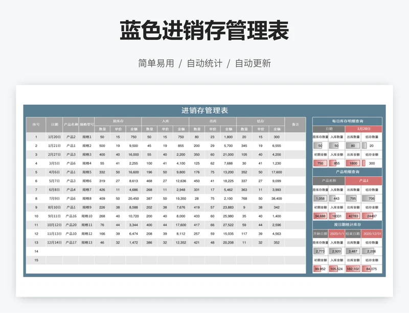 蓝色进销存管理表