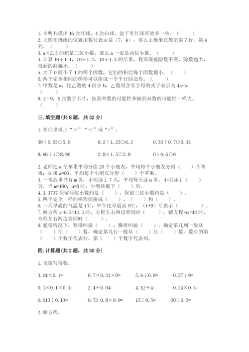 小学五年级上册数学期末考试试卷加解析答案.docx