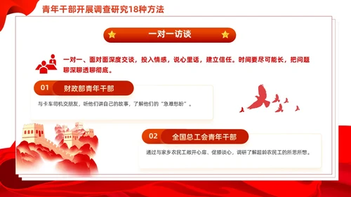 红色简约青年干部开展调查研究18种方法党课PPT党建