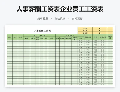 人事薪酬工资表企业员工工资表excel工资表格模板