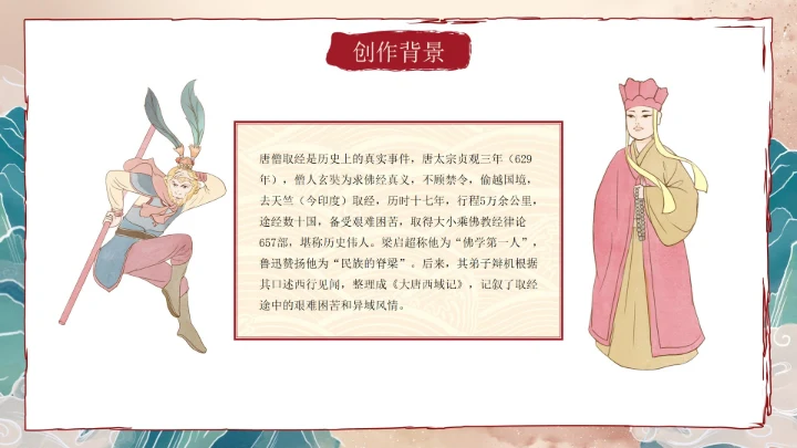 复古做旧国风插画名著导读西游记课件PPT模板