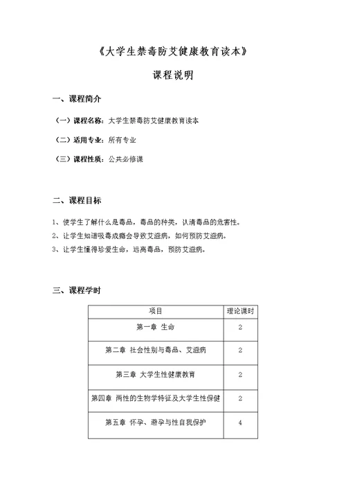 大学生禁毒防艾健康教育读本教学全套课件教学资源包课程说明大学生禁毒防艾健康教育读本  课程说明