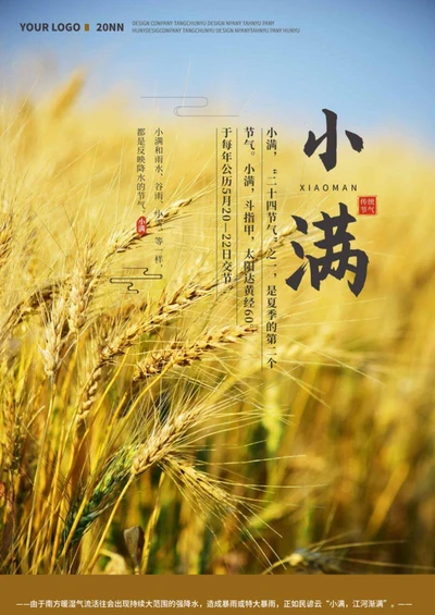黄色简约谷物小满节气海报word模板