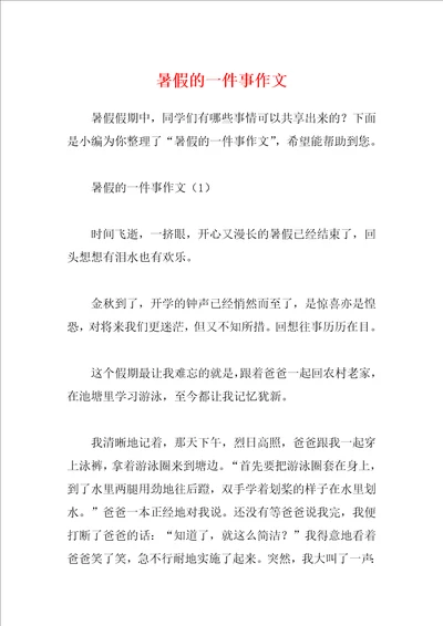 暑假的一件事作文