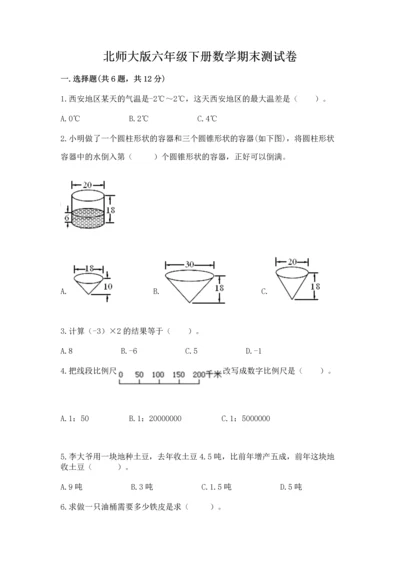 北师大版六年级下册数学期末测试卷精品【名师系列】.docx