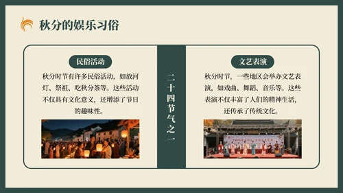 绿色复古风秋分节气的历史文化习俗PPT模板