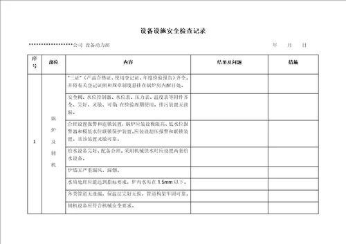 设备设施安全检查记录