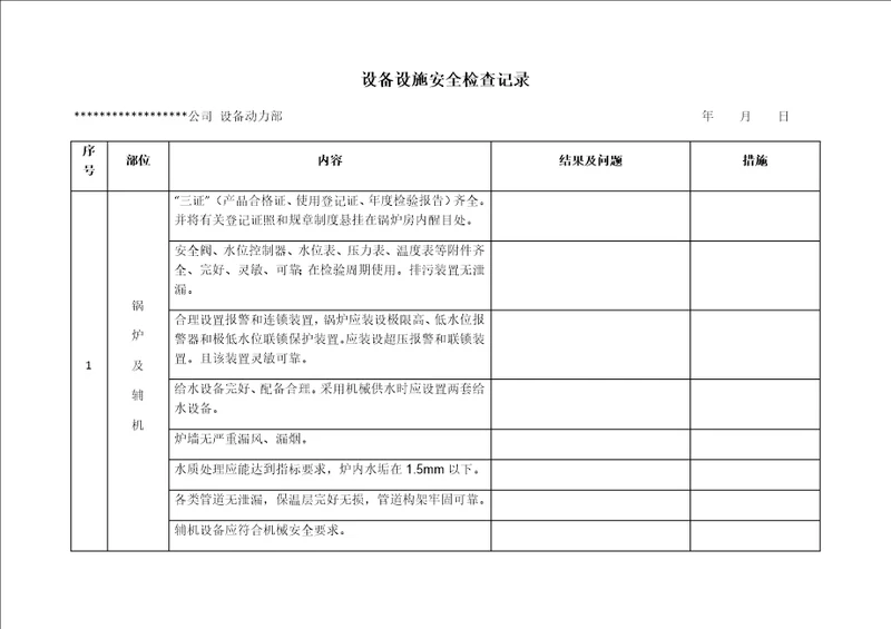 设备设施安全检查记录