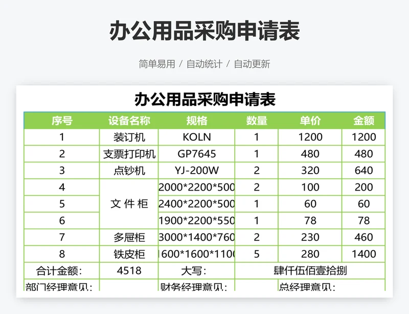 办公用品采购申请表