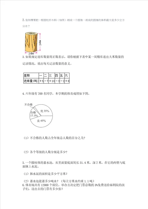 六年级下册数学《期末测试卷》重点