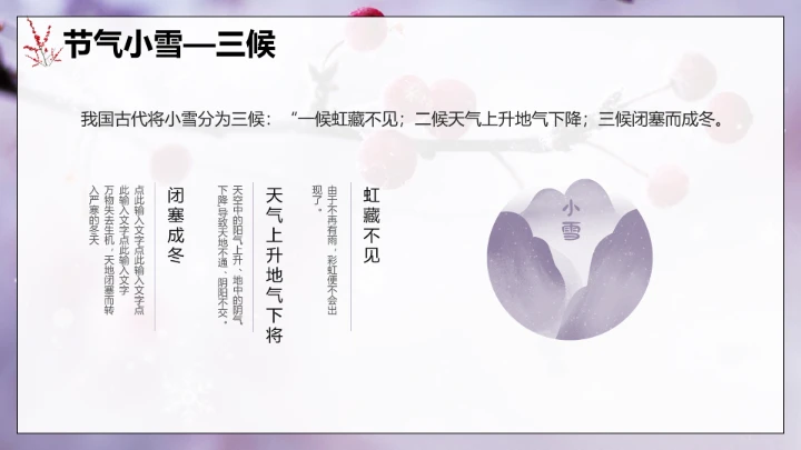 唯美简约小雪节气雪景二十四节气介绍PPT模板